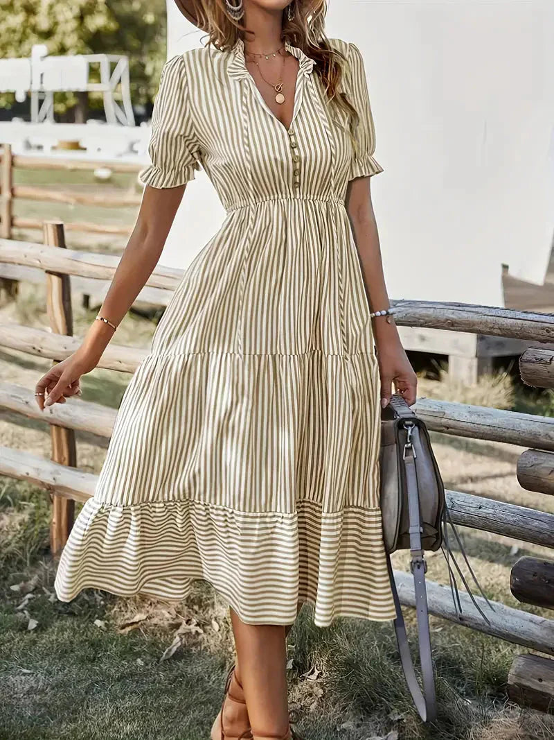Women Midi Dress Stripe V-Neck Polyester | Adrienne-3
