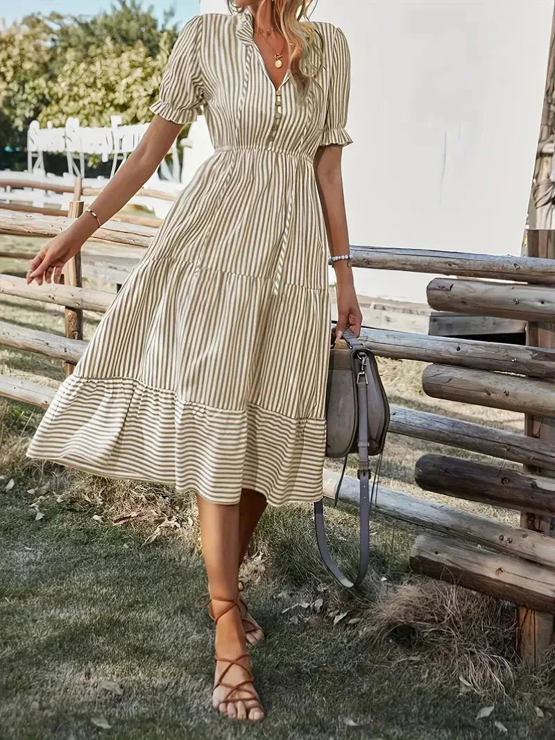 Women Midi Dress Stripe V-Neck Polyester | Adrienne-4