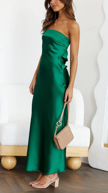 Satin Strapless Midi Dress | Leah