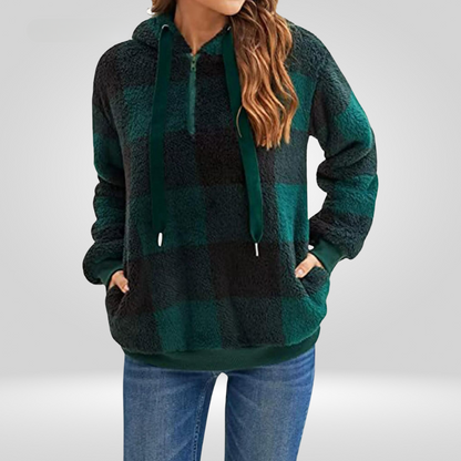 Women Cozy Plaid Fleece Hoodie | Dana