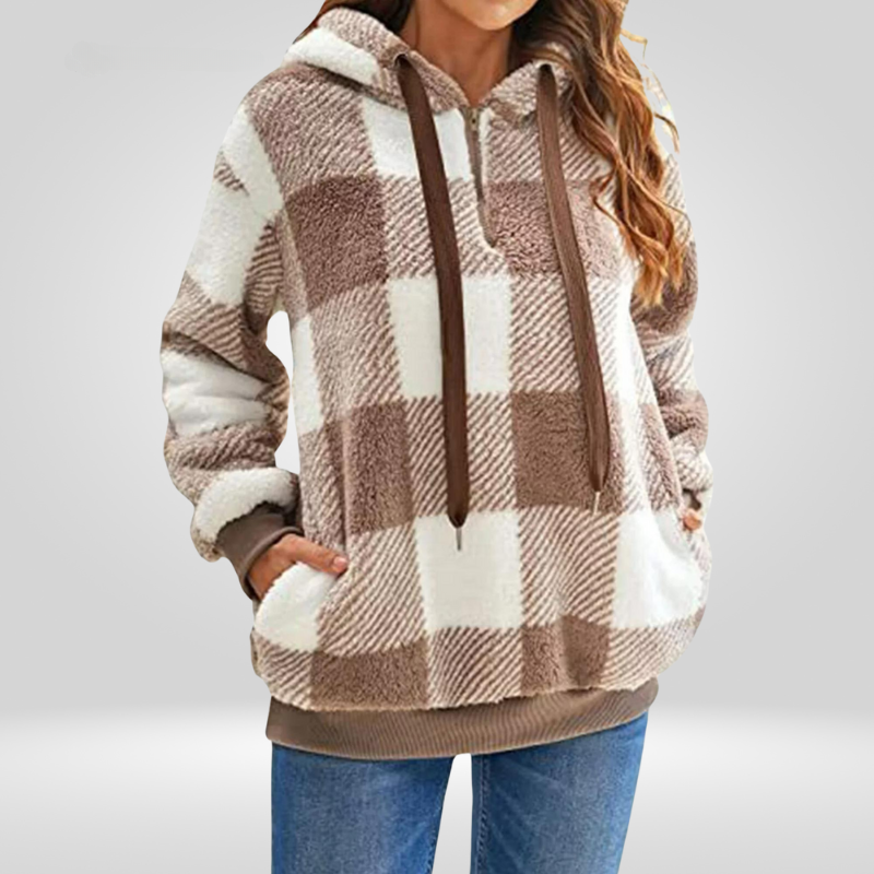 Women Cozy Plaid Fleece Hoodie | Dana