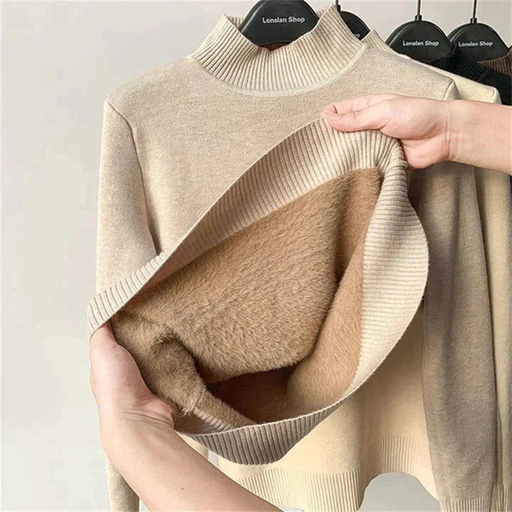 Women Fleece-Lined Turtleneck Knit Sweater | Camila