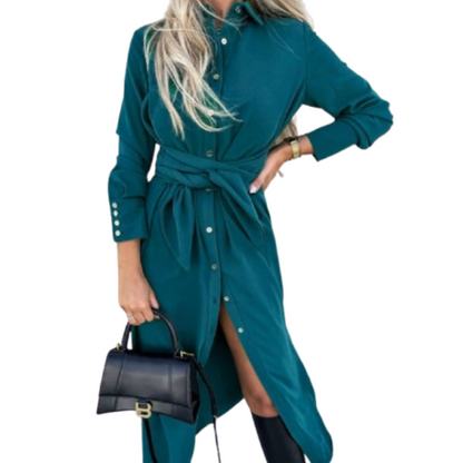 Women Elegant Belted Shirt Dress | Celeste