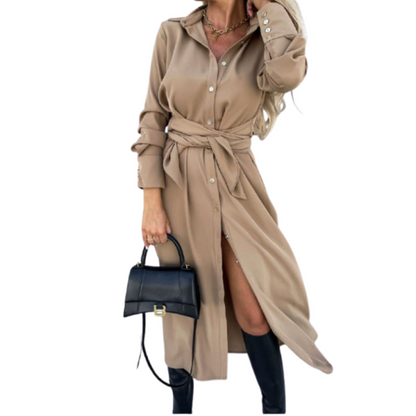 Women Elegant Belted Shirt Dress | Celeste