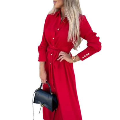 Women Elegant Belted Shirt Dress | Celeste