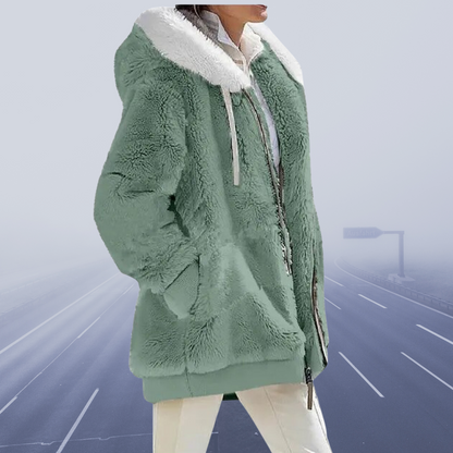 Women Faux Fur Hooded Zip-Up Jacket | Celinea