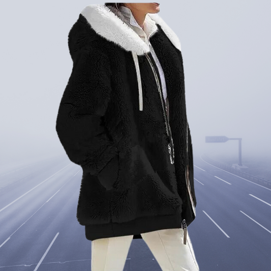 Women Faux Fur Hooded Zip-Up Jacket | Celinea