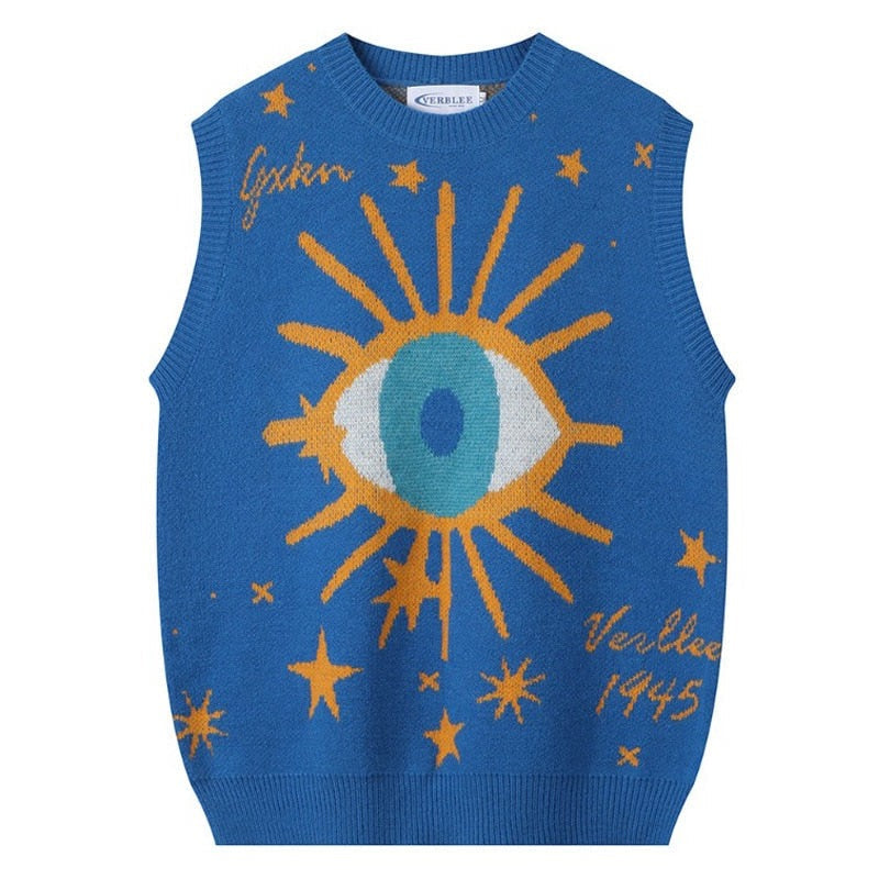 Evil Eyes Printed Intarsia Sweater Vest | Vane