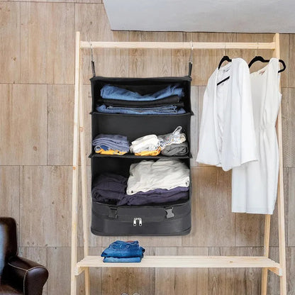 Versatile Travel Organizer with Triple Compartments – Foldable Hanging Storage Solution for Efficient Packing and Laundry Separation 0