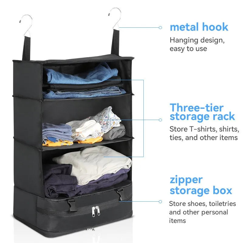 Versatile Travel Organizer with Triple Compartments – Foldable Hanging Storage Solution for Efficient Packing and Laundry Separation 1