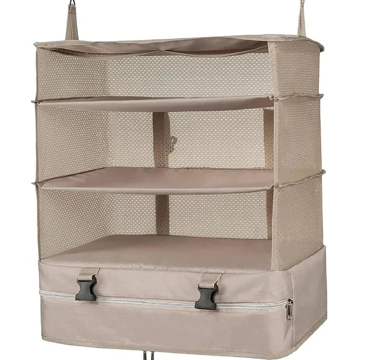 Versatile Travel Organizer with Triple Compartments – Foldable Hanging Storage Solution for Efficient Packing and Laundry Separation 11