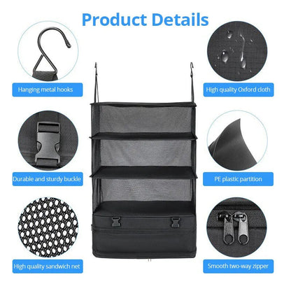 Versatile Travel Organizer with Triple Compartments – Foldable Hanging Storage Solution for Efficient Packing and Laundry Separation 2