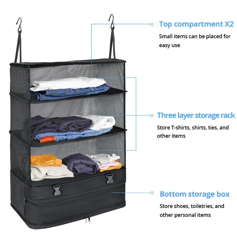 Versatile Travel Organizer with Triple Compartments – Foldable Hanging Storage Solution for Efficient Packing and Laundry Separation 3