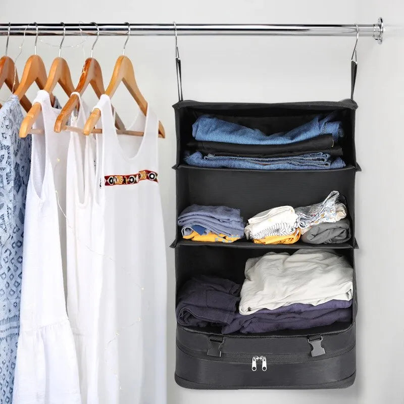 Versatile Travel Organizer with Triple Compartments – Foldable Hanging Storage Solution for Efficient Packing and Laundry Separation 4