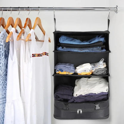 Versatile Travel Organizer with Triple Compartments – Foldable Hanging Storage Solution for Efficient Packing and Laundry Separation 4