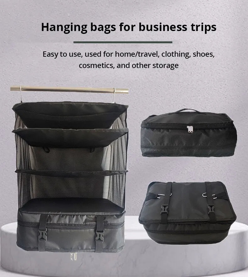 Versatile Travel Organizer with Triple Compartments – Foldable Hanging Storage Solution for Efficient Packing and Laundry Separation 5