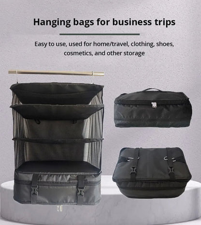 Versatile Travel Organizer with Triple Compartments – Foldable Hanging Storage Solution for Efficient Packing and Laundry Separation 5