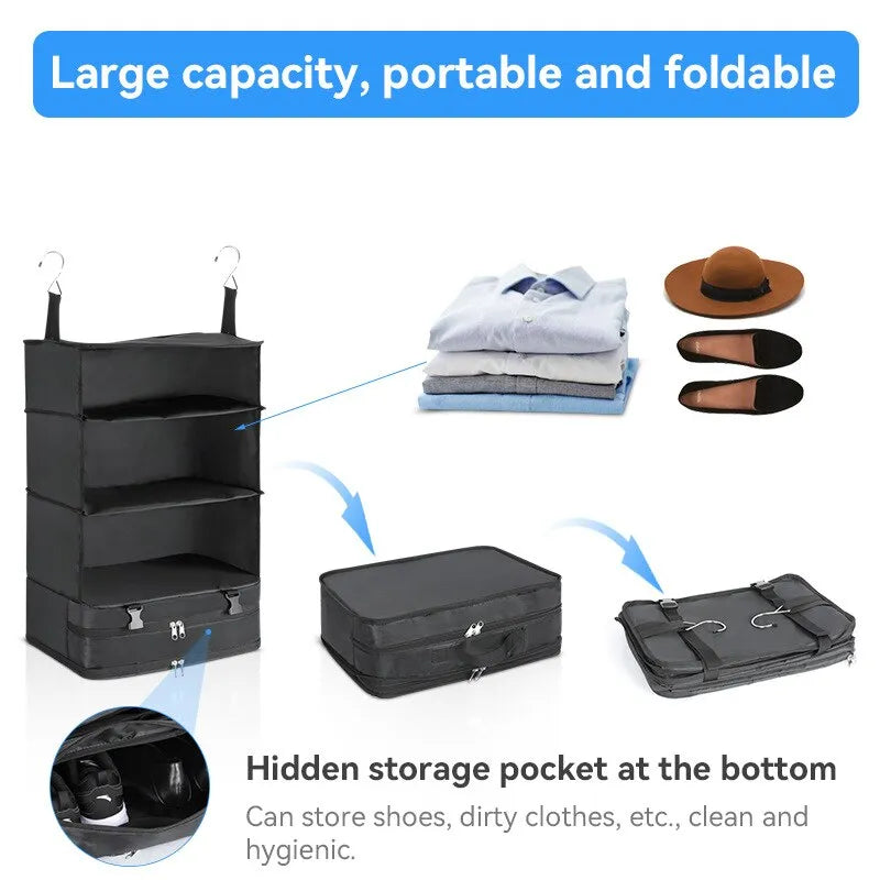 Versatile Travel Organizer with Triple Compartments – Foldable Hanging Storage Solution for Efficient Packing and Laundry Separation 6