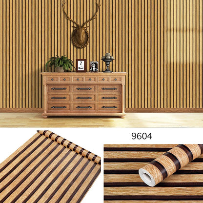 Waterproof Self-Adhesive PVC Wallpaper Roll – 45CM Wood Stripe Design for Walls, Easy Peel and Stick Décor 0