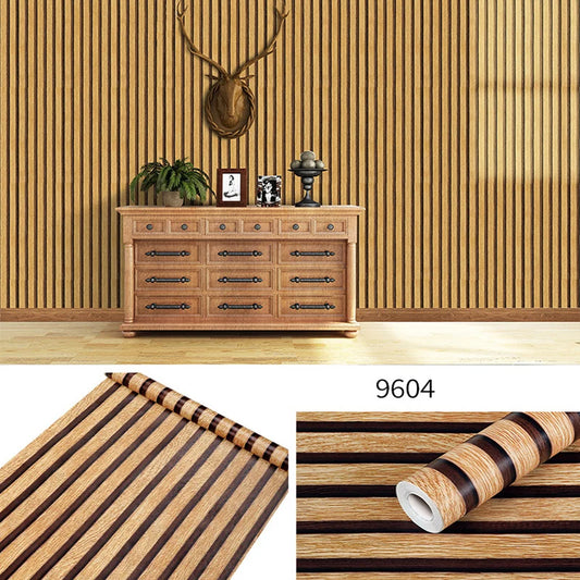 Waterproof Self-Adhesive PVC Wallpaper Roll – 45CM Wood Stripe Design for Walls, Easy Peel and Stick Décor 0