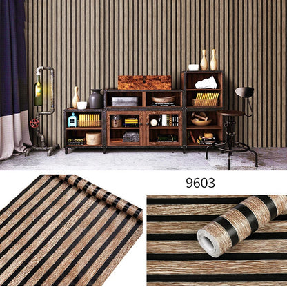 Waterproof Self-Adhesive PVC Wallpaper Roll – 45CM Wood Stripe Design for Walls, Easy Peel and Stick Décor 1