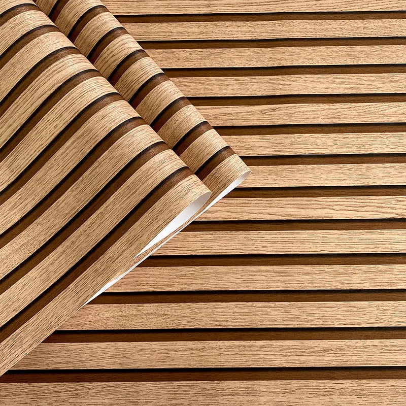 Waterproof Self-Adhesive PVC Wallpaper Roll – 45CM Wood Stripe Design for Walls, Easy Peel and Stick Décor 4