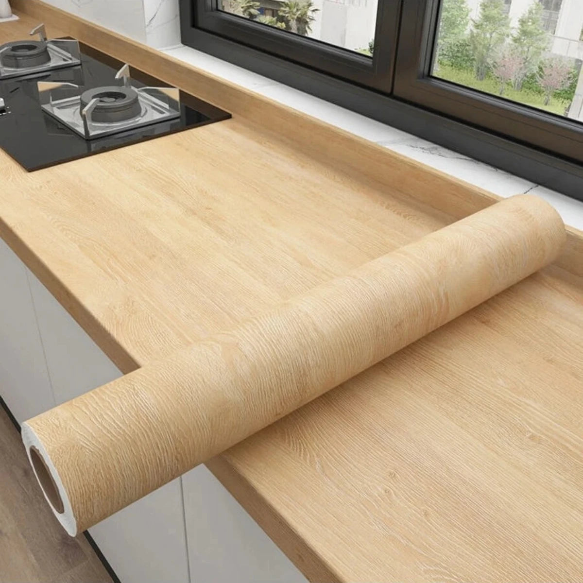 Waterproof Wood Grain PVC Wallpaper for Kitchen Cabinets – Self-Adhesive, Easy to Clean, 50cm Wide 1