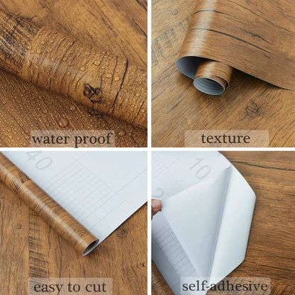 Waterproof Wood Grain PVC Wallpaper for Kitchen Cabinets – Self-Adhesive, Easy to Clean, 50cm Wide 2
