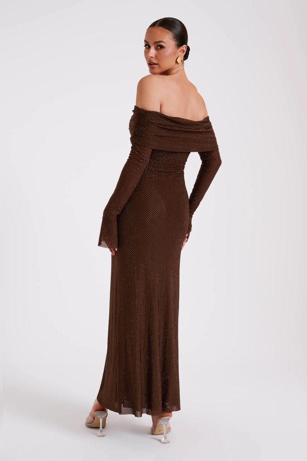 Off-Shoulder Long Knit Gown with Bell Sleeves | Giselle