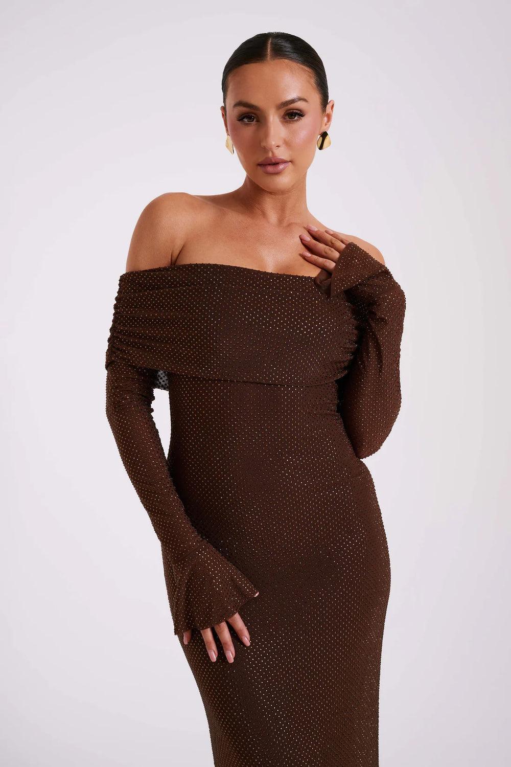 Off-Shoulder Long Knit Gown with Bell Sleeves | Giselle