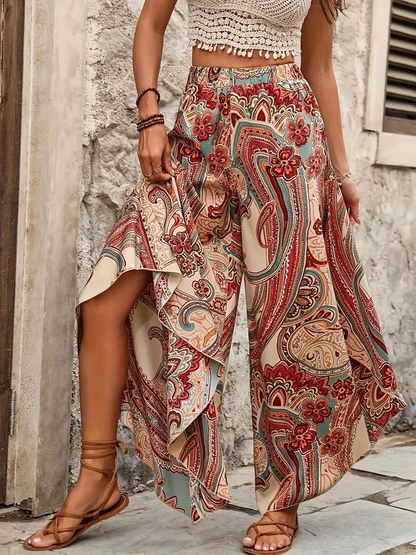 Boho Print Wide-Leg Pants | Tamika