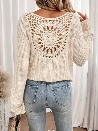 Women Boho Crochet Back Long Sleeve Top | Danika
