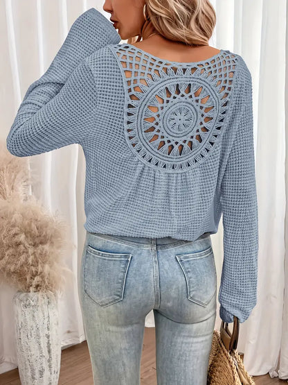 Women Boho Crochet Back Long Sleeve Top | Danika