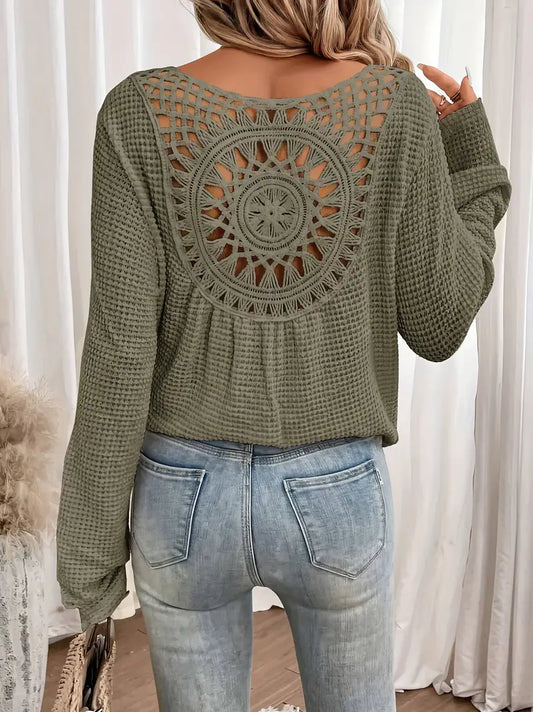 Women Boho Crochet Back Long Sleeve Top | Danika