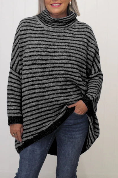 Striped Turtleneck Asymmetrical Sweater | Yinthe