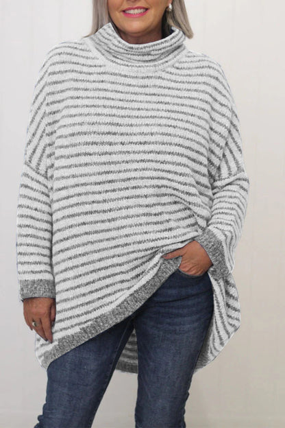 Striped Turtleneck Asymmetrical Sweater | Yinthe