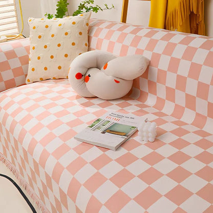 Variant image for Sofa Cover Grey Microfibre Chenille | Checkerboard Design-21