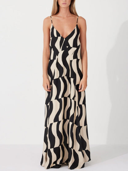Women Maxi Dress Black Polyester | Veron-1