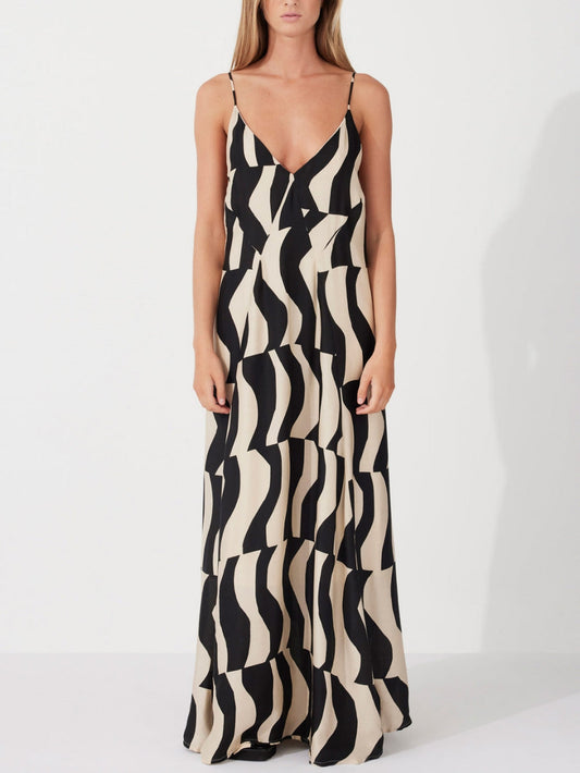 Women Maxi Dress Black Polyester | Veron-1
