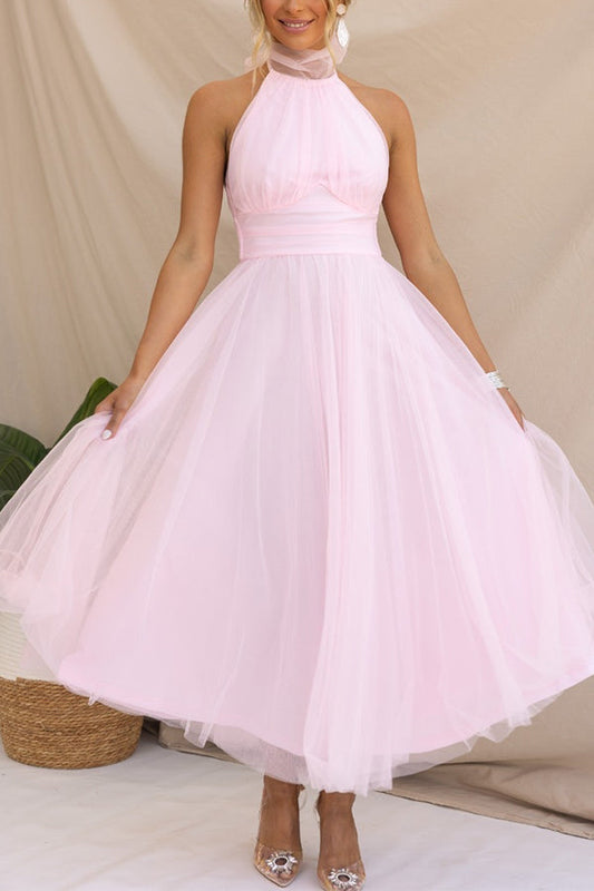 Women Halter-Neck Tulle Midi Dress | Emmeline