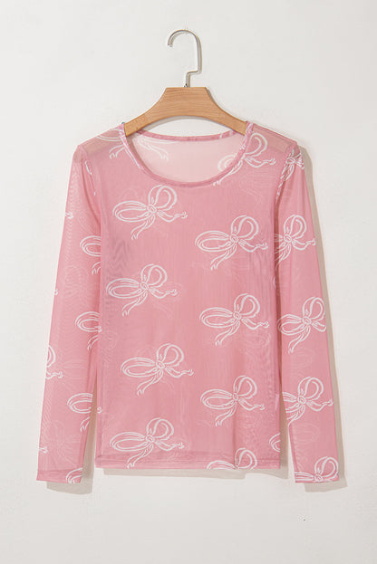 Women Mesh Bow Long Sleeve Top | Meloria