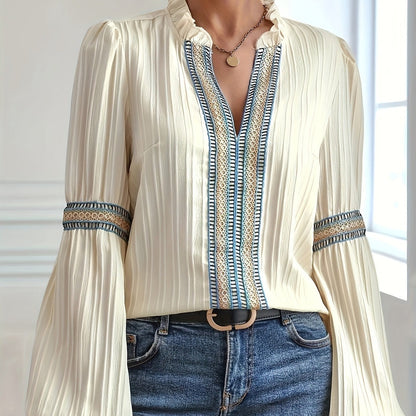 Lantern Sleeve V-Neck Blouse | Vienna