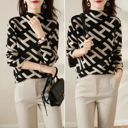 Women Geometric High-Neck Sweater | Lisara