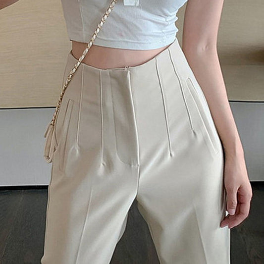 Women High-Waisted Pants Black Polyester | Elegant Style-1