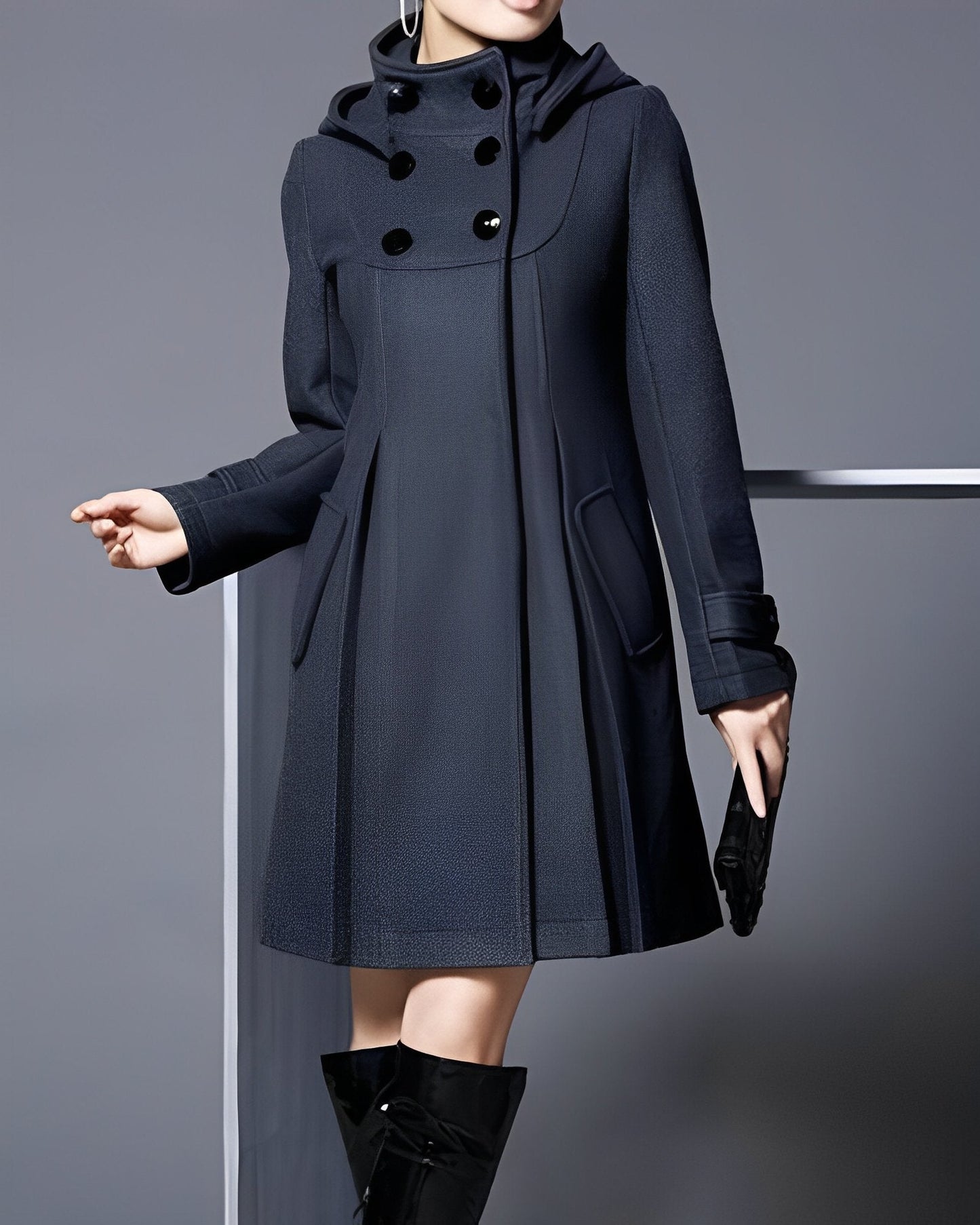 Women Elegant Hooded A-Line Coat | Astrada