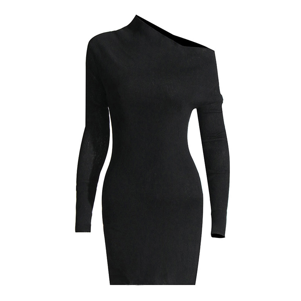 Women Asymmetrical Ribbed Knit Mini Sweater Dress | Kenzia