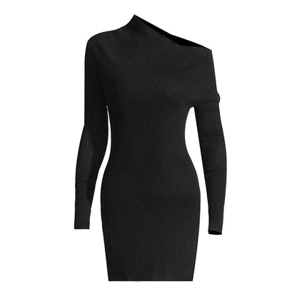 Women Asymmetrical Ribbed Knit Mini Sweater Dress | Kenzia