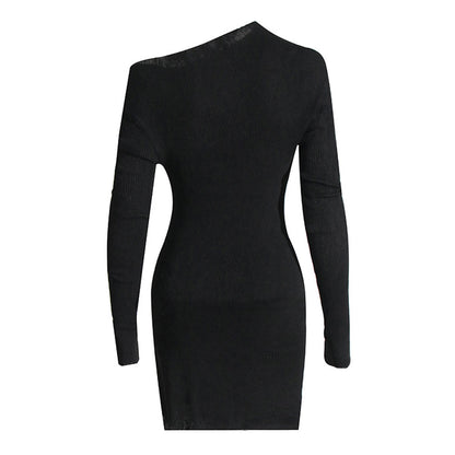 Women Asymmetrical Ribbed Knit Mini Sweater Dress | Kenzia