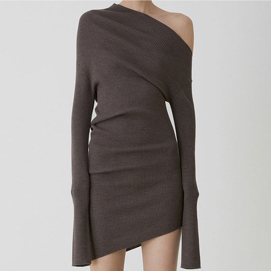 Women Asymmetrical Ribbed Knit Mini Sweater Dress | Kenzia