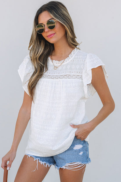 Women Blouse White Cotton Lace Flutter Sleeves | Elegant Charm-3